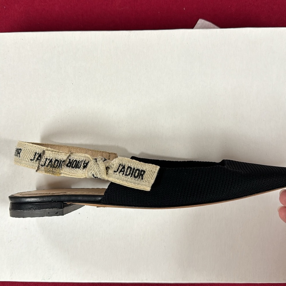 Dior Black Pointed Slingback Flats with White J'Adior Ribbon reposh size 36 - Picture 3 of 16